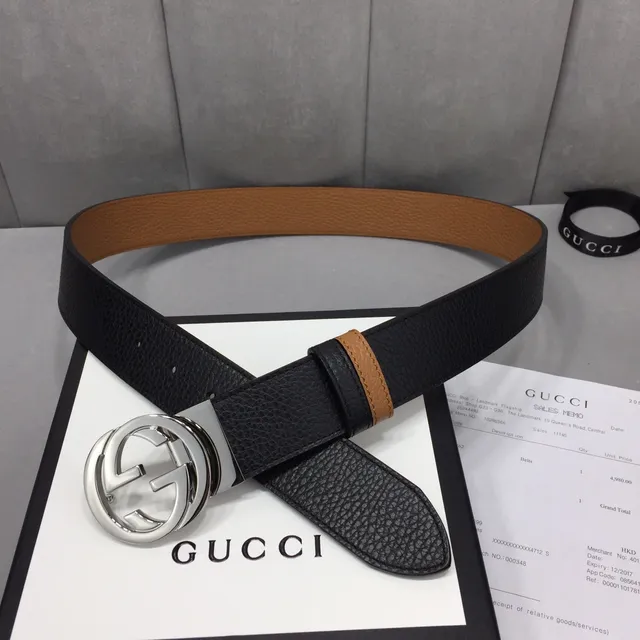 Gucci Ophidia Interlocking G Buckle Black and Tan Leather Belt 5