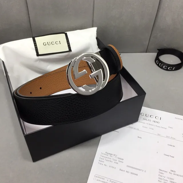 Gucci Ophidia Interlocking G Buckle Black and Tan Leather Belt 6