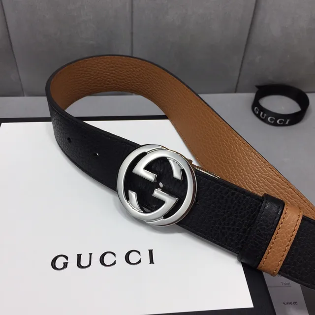 Gucci Ophidia Interlocking G Buckle Black and Tan Leather Belt 9