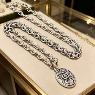 Gucci Ophidia Silver Heavy-Link Chain Engraved Branding Necklace