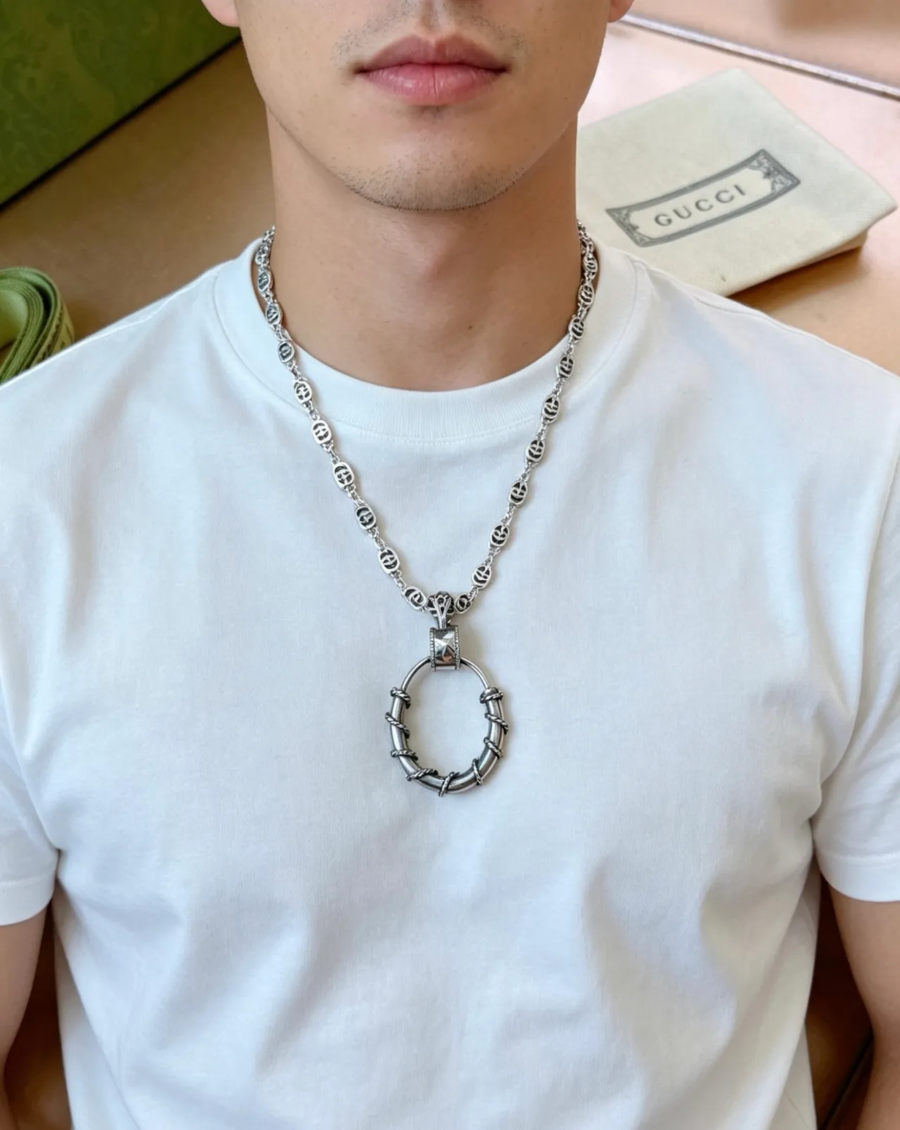 Gucci Ophidia Silver Interlocking G-Link Chain Twisted Rope Detail Necklace 3