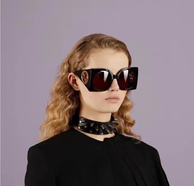 Gucci Oversized Geometric Square Black Frame Gray-Green Gradient Sunglasses 3