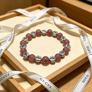 Gucci Pink Silver Beaded Double-G Charm Bracelet