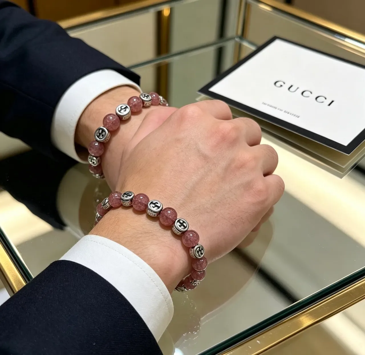 Gucci Pink Silver Beaded Double-G Charm Bracelet 2