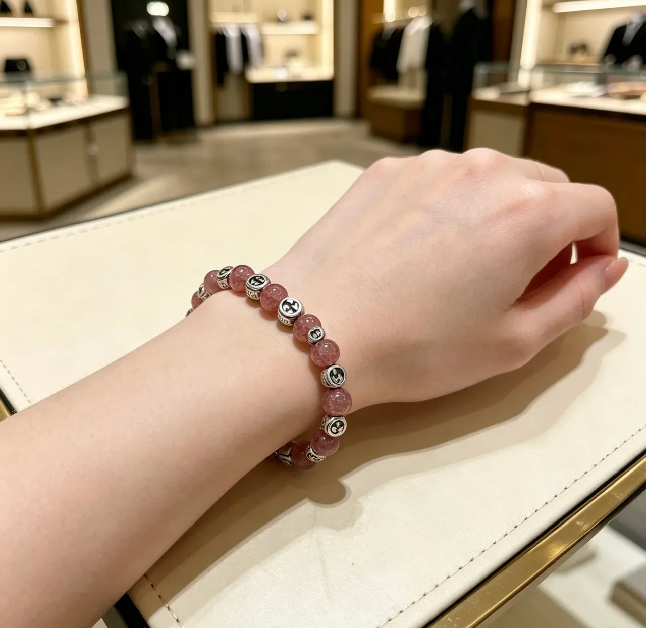 Gucci Pink Silver Beaded Double-G Charm Bracelet 5