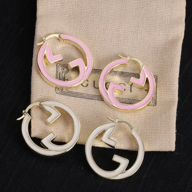 Gucci Pink White Interlocking G Logo Enamel-Filled Hoops Earrings 2