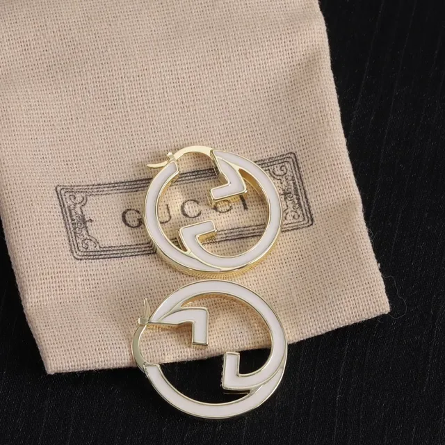 Gucci Pink White Interlocking G Logo Enamel-Filled Hoops Earrings 3