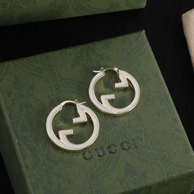 Gucci Pink White Interlocking G Logo Enamel-Filled Hoops Earrings 6
