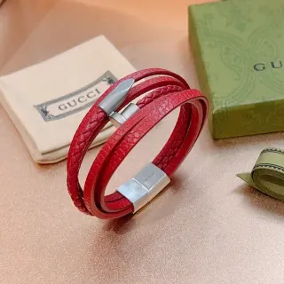 Gucci Red Braided Leather Multi-Wrap Bracelet