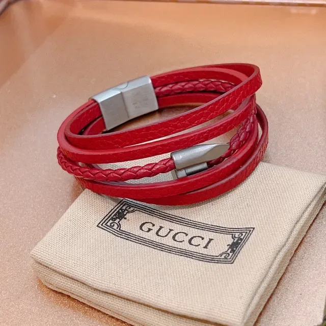 Gucci Red Braided Leather Multi-Wrap Bracelet 4