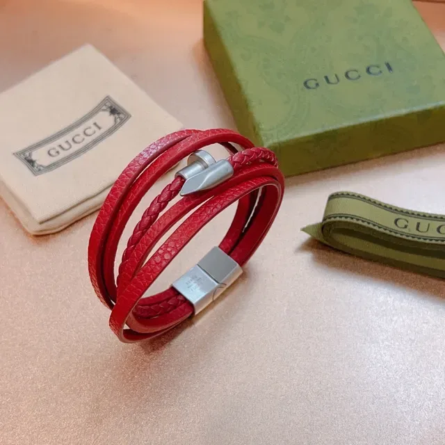 Gucci Red Braided Leather Multi-Wrap Bracelet 5
