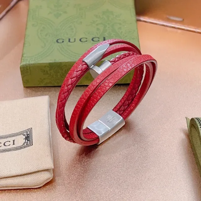 Gucci Red Braided Leather Multi-Wrap Bracelet 7