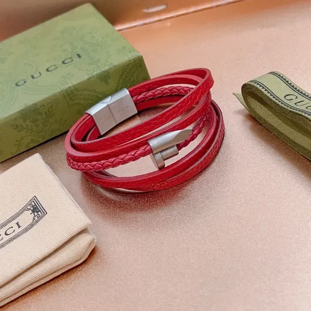Gucci Red Braided Leather Multi-Wrap Bracelet 8