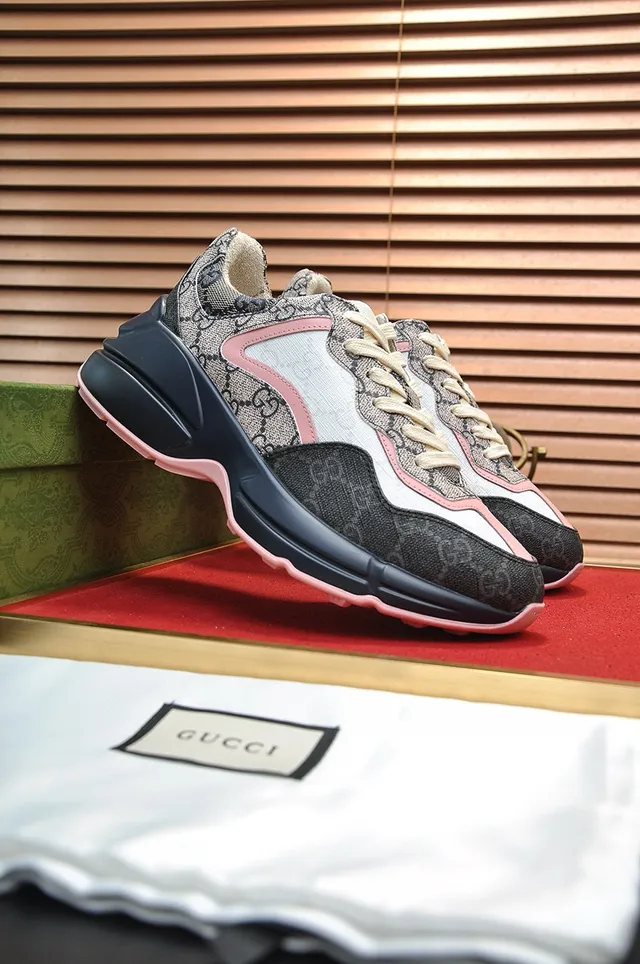 Gucci Rhyton GG Monogram Pink Trim Chunky Sneakers 5