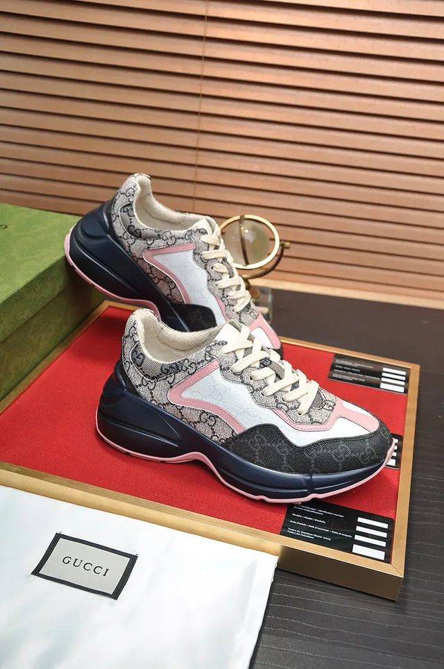 Gucci Rhyton GG Monogram Pink Trim Chunky Sneakers 8