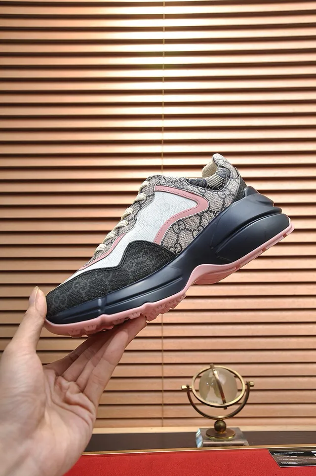 Gucci Rhyton GG Monogram Pink Trim Chunky Sneakers 9