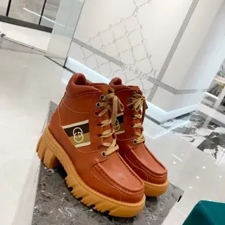 Gucci Rhyton Tan Leather Ankle Boots
