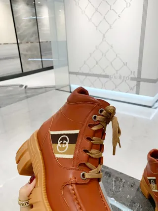 Gucci Rhyton Tan Leather Ankle Boots 3