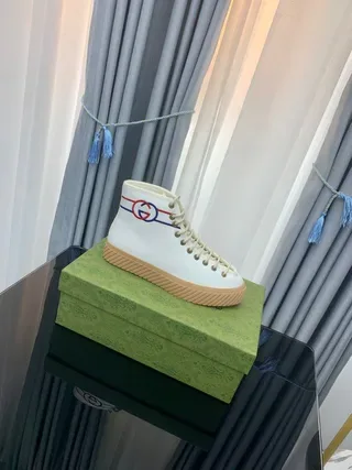 Gucci Rhyton White Red Blue Stripe High-Top Lifestyle Sneakers 4
