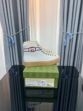 Gucci Rhyton White Red Blue Stripe High-Top Lifestyle Sneakers 6