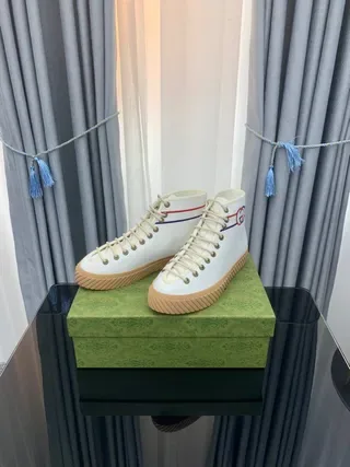 Gucci Rhyton White Red Blue Stripe High-Top Lifestyle Sneakers 8