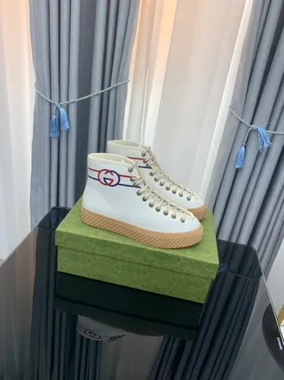 Gucci Rhyton White Red Blue Stripe High-Top Lifestyle Sneakers 9