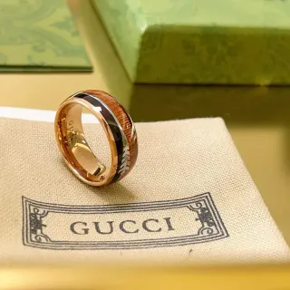 Gucci Rose Gold Wood Inlay Multi-Stripe Ring