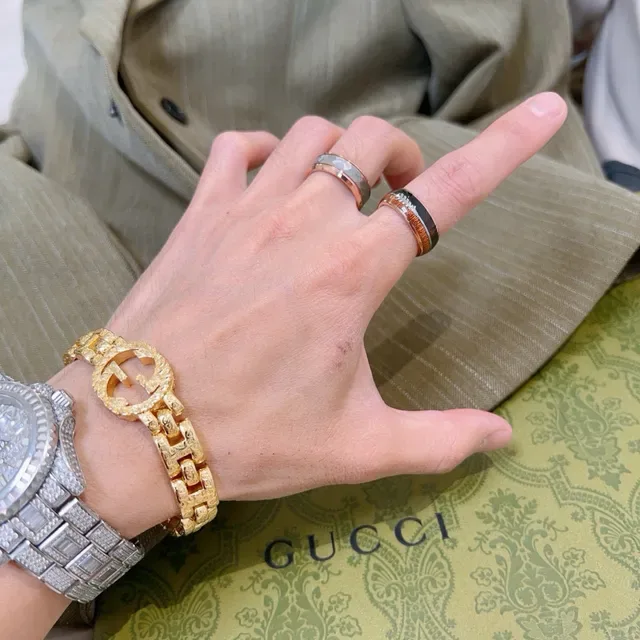 Gucci Rose Gold Wood Inlay Multi-Stripe Ring 7