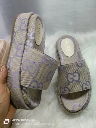 Gucci Screener Beige and Purple GG Monogram Canvas Slippers 9