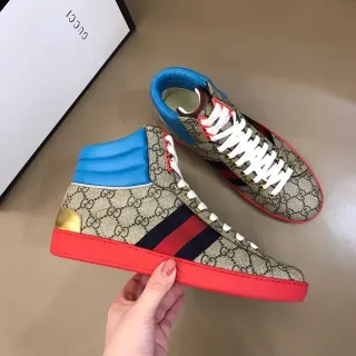 Gucci Screener Beige Blue Red Web Stripe Lifestyle Sneakers