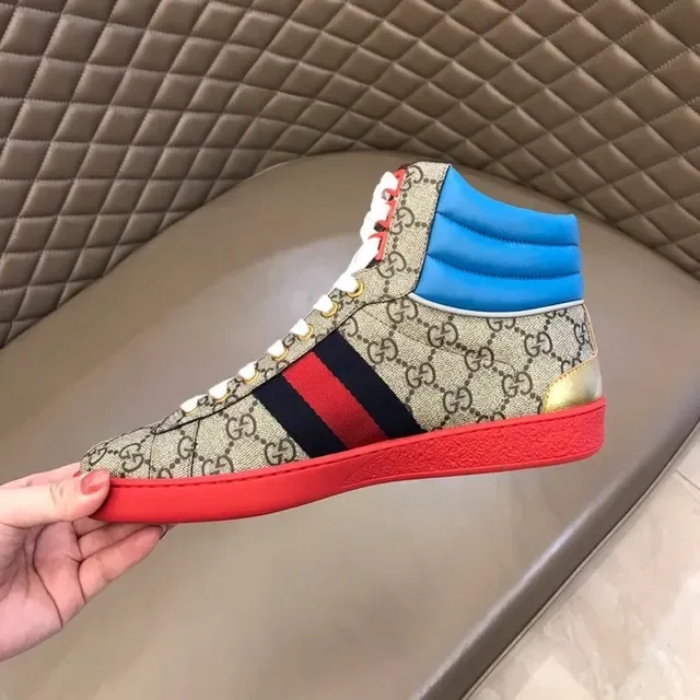 Gucci Screener Beige Blue Red Web Stripe Lifestyle Sneakers 5