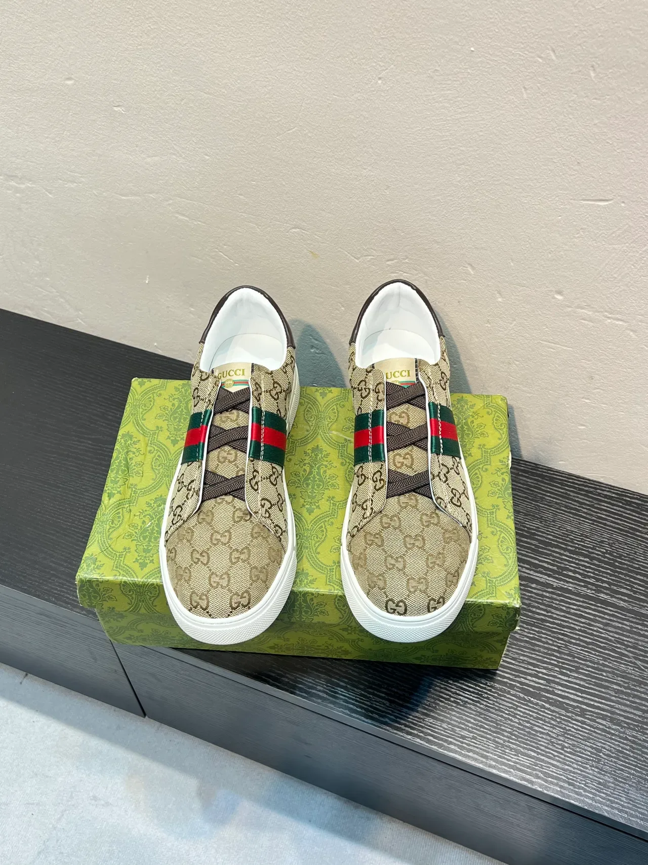 Gucci Screener Beige GG Monogram Canvas Slip-On Lifestyle Sneakers 2