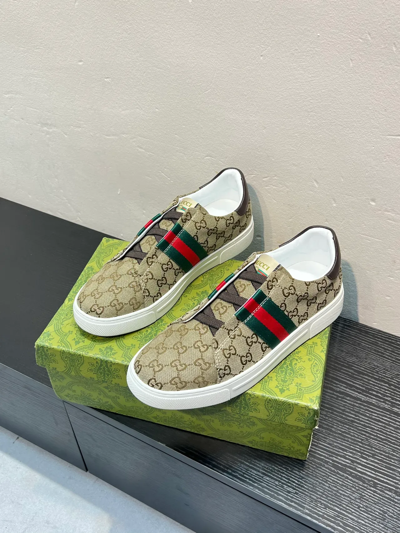 Gucci Screener Beige GG Monogram Canvas Slip-On Lifestyle Sneakers 3