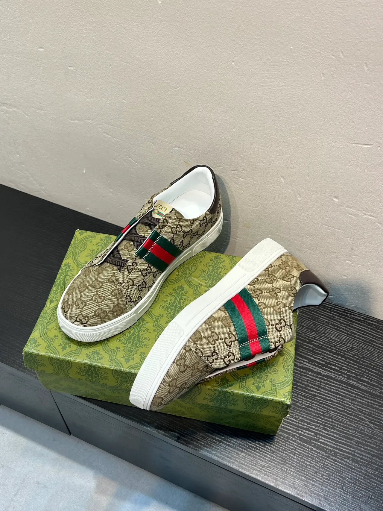 Gucci Screener Beige GG Monogram Canvas Slip-On Lifestyle Sneakers 4
