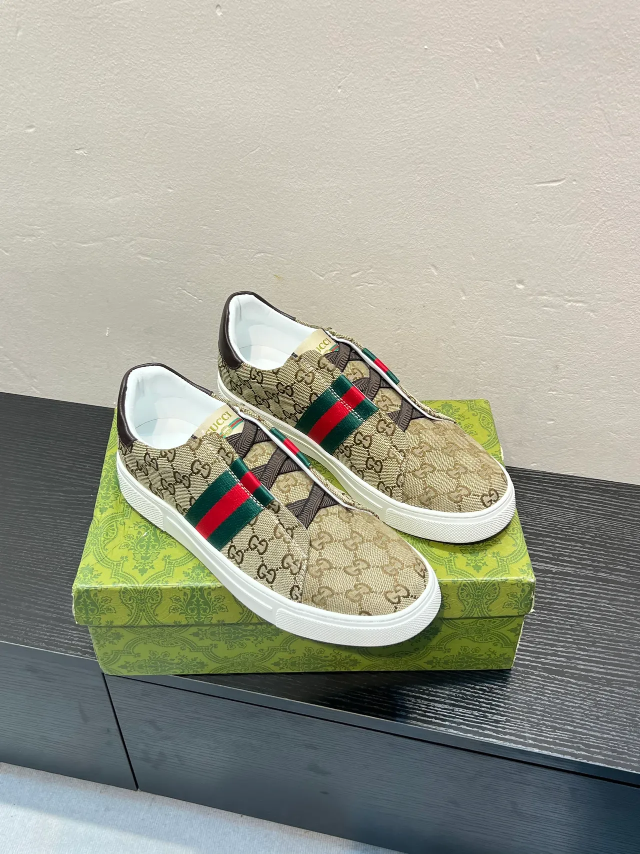 Gucci Screener Beige GG Monogram Canvas Slip-On Lifestyle Sneakers 5