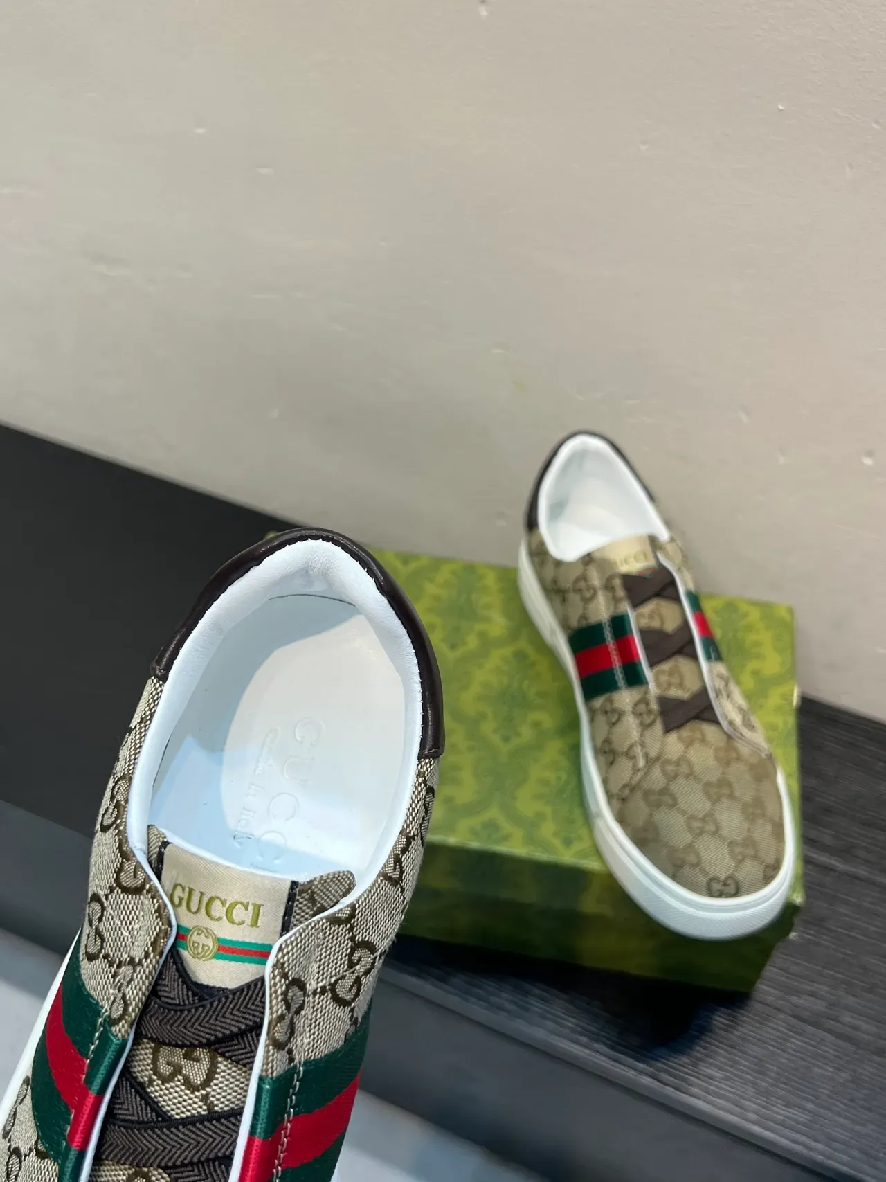 Gucci Screener Beige GG Monogram Canvas Slip-On Lifestyle Sneakers 7