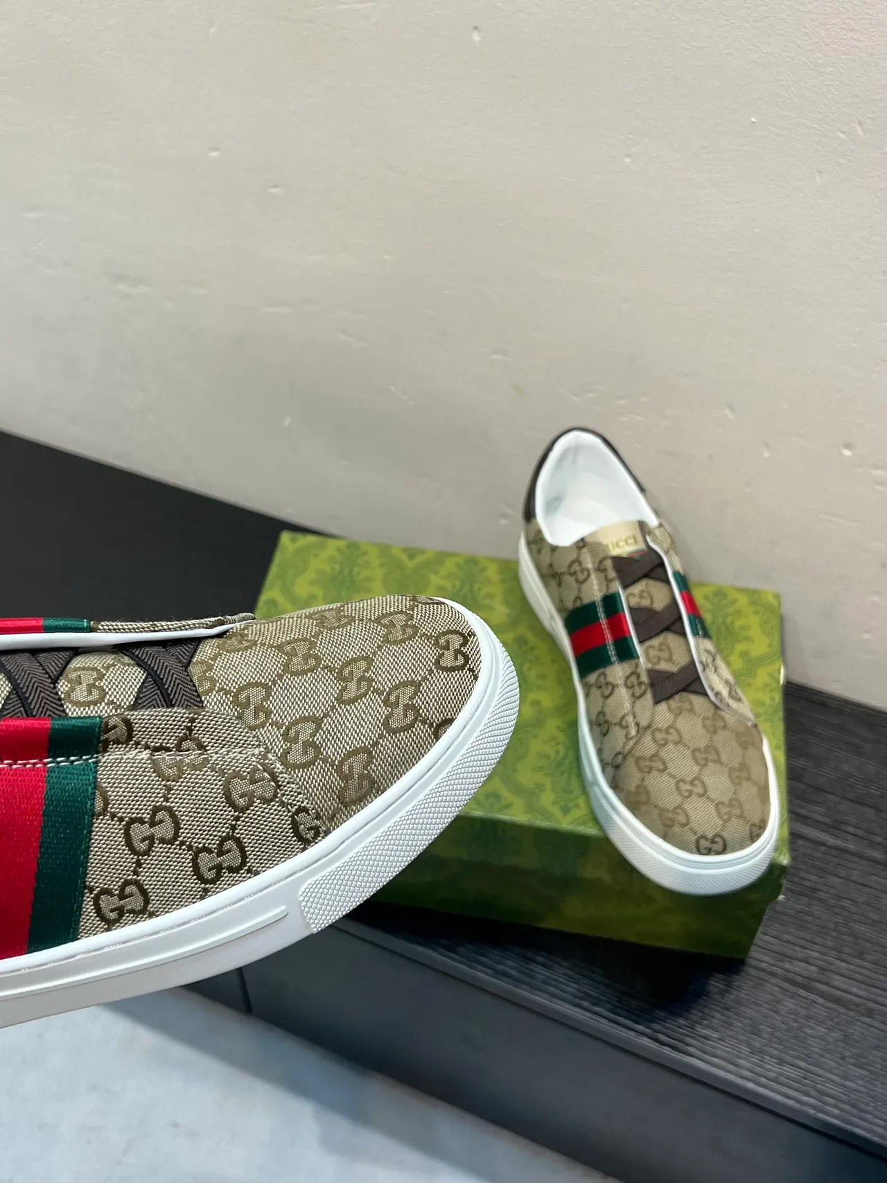 Gucci Screener Beige GG Monogram Canvas Slip-On Lifestyle Sneakers 8