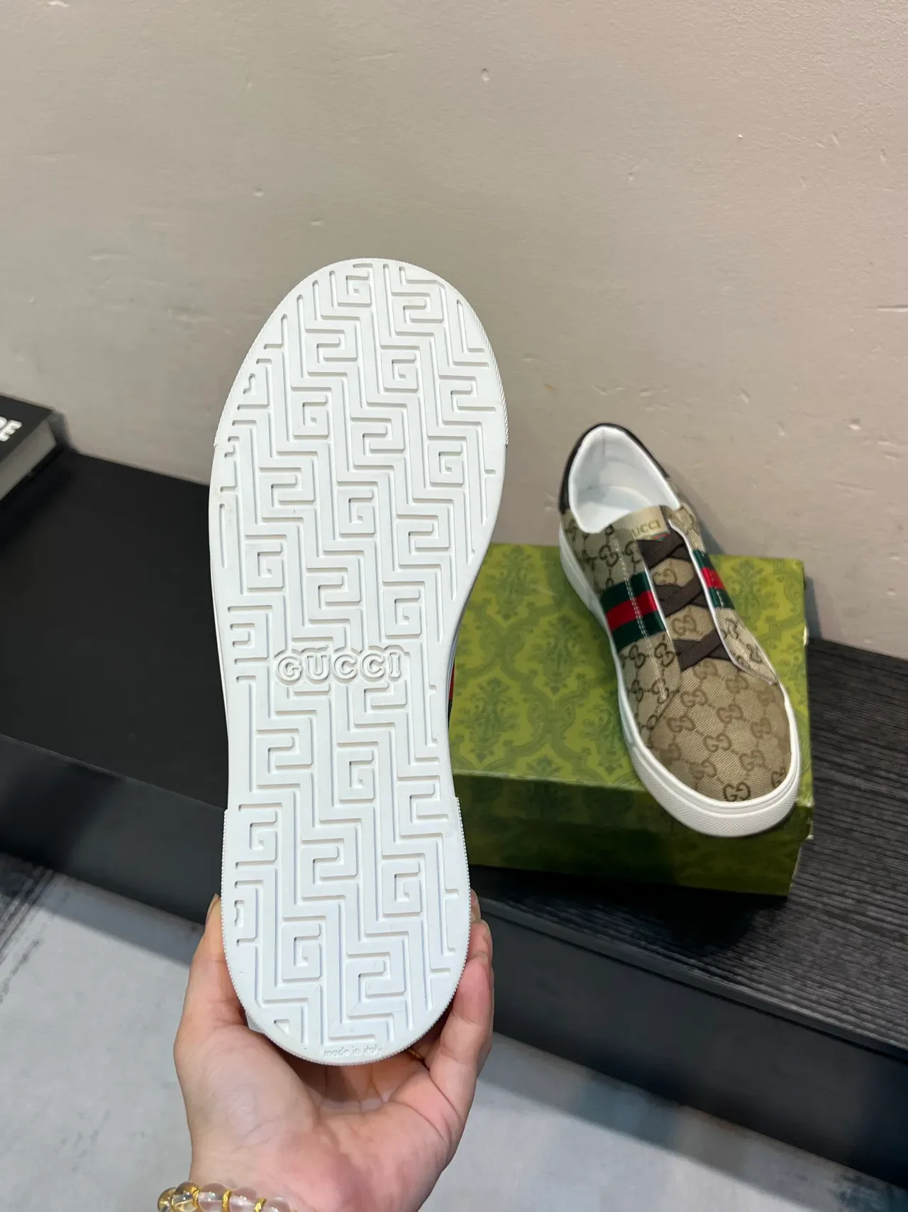 Gucci Screener Beige GG Monogram Canvas Slip-On Lifestyle Sneakers 9