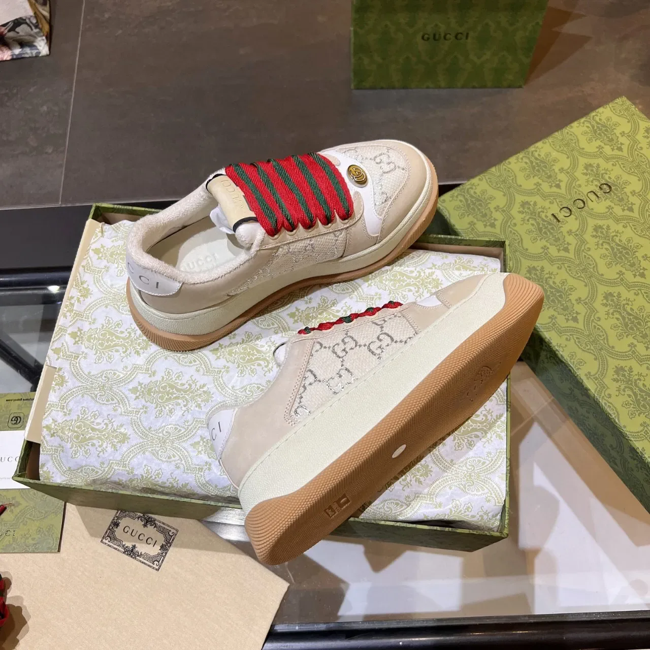 Gucci Screener Beige GG Monogram Web Stripe Lifestyle Sneakers 7
