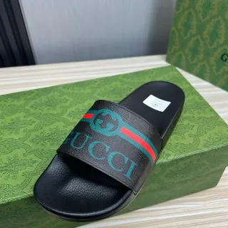Gucci Screener काली हरी कंकड़ सोल जाली स्ट्राइप स्लिपर्स