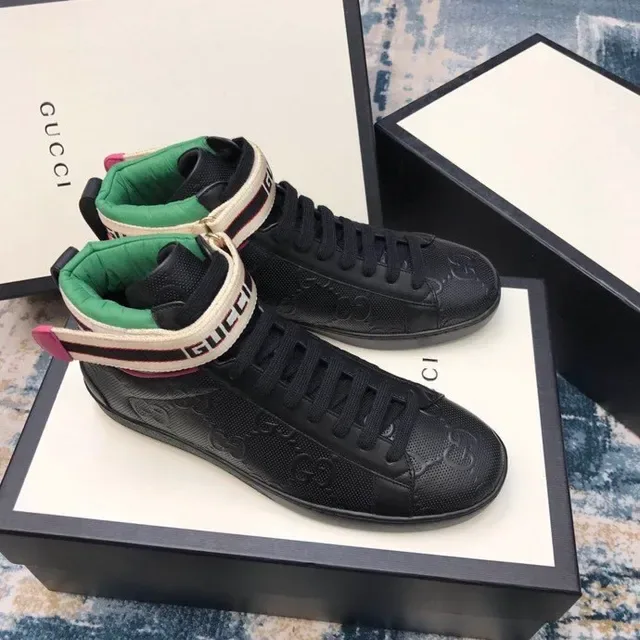 Gucci Screener Black Green Pink Web Strap Lifestyle Sneakers 6