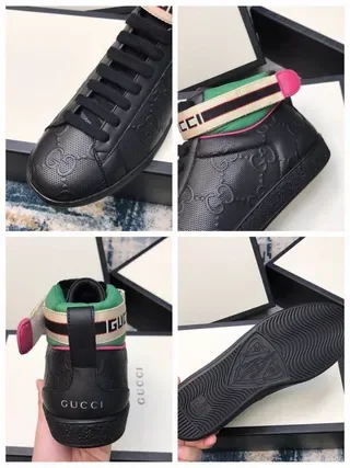 Gucci Screener Black Green Pink Web Strap Lifestyle Sneakers 7