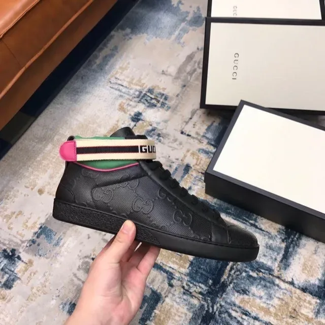 Gucci Screener Black Green Pink Web Strap Lifestyle Sneakers 8