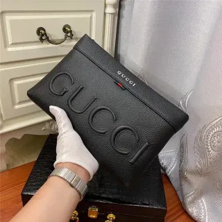 Gucci Screener Black Pebbled Leather Envelope Clutch