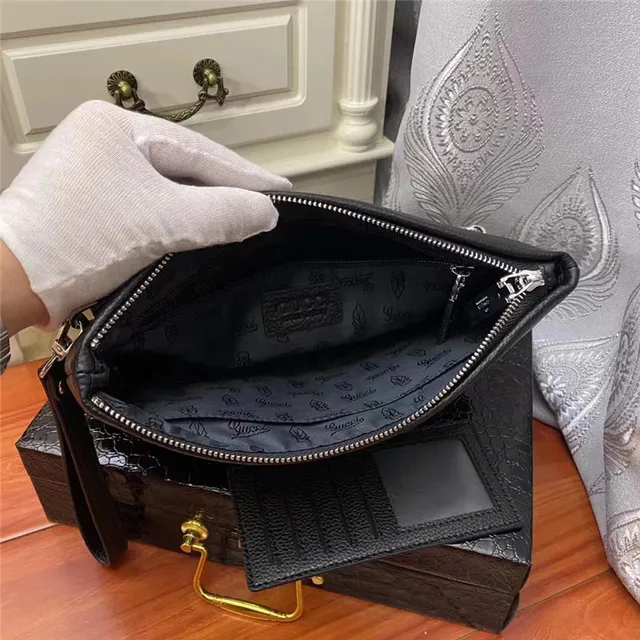 Gucci Screener Black Pebbled Leather Envelope Clutch 4
