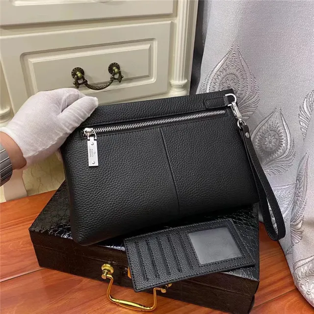 Gucci Screener Black Pebbled Leather Envelope Clutch 8