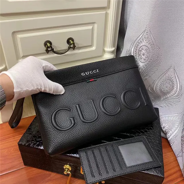 Gucci Screener Black Pebbled Leather Envelope Clutch 9