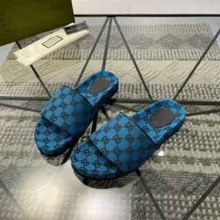 Gucci Screener नीला GG Jacquard स्लिपर्स