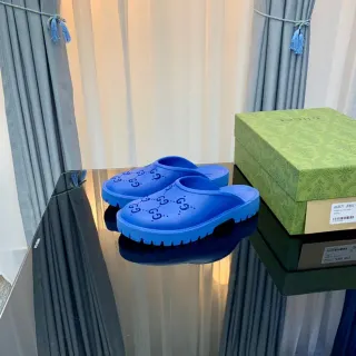 Gucci Screener Blue Interlocking G Monogram Slippers