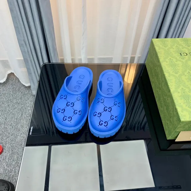 Gucci Screener Blue Interlocking G Monogram Slippers 2